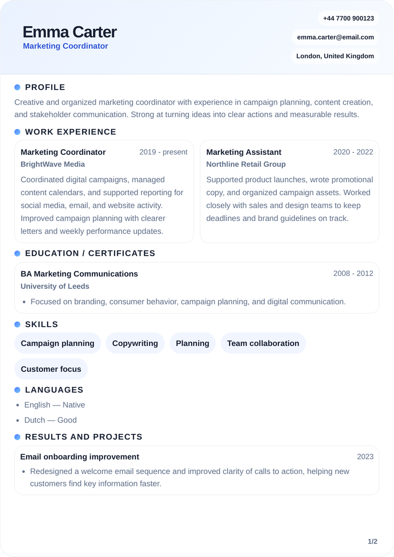 Example CV 1 - Emma Carter