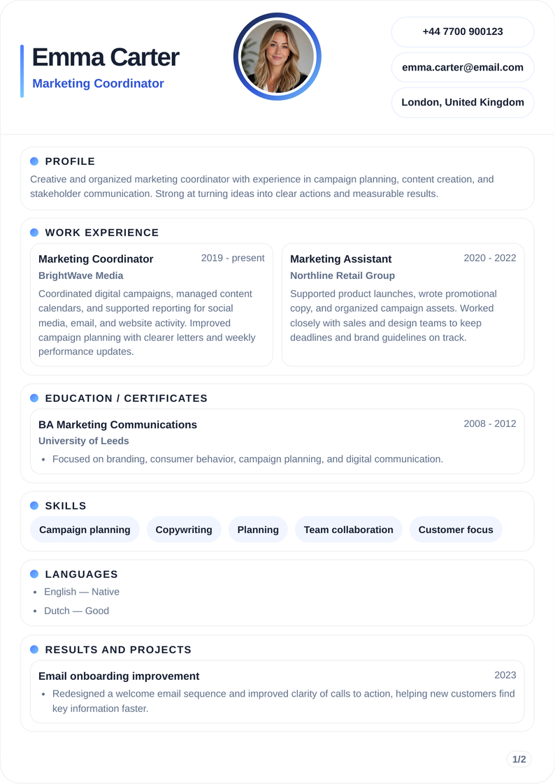 Example CV 2 - Emma Carter